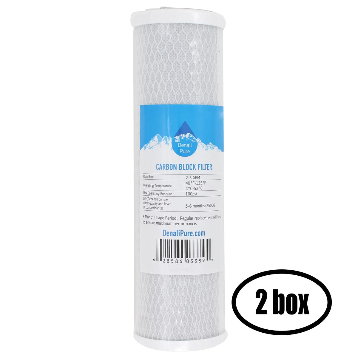 2 Boxes of Replacement for Isopure CT-DBL2 Activated Carbon Block Filter - Universal 10 25mm Filter for Isopure Water (CT-DBL2) Double Stage Counter-Top Water Filter - Denali Pure Brand