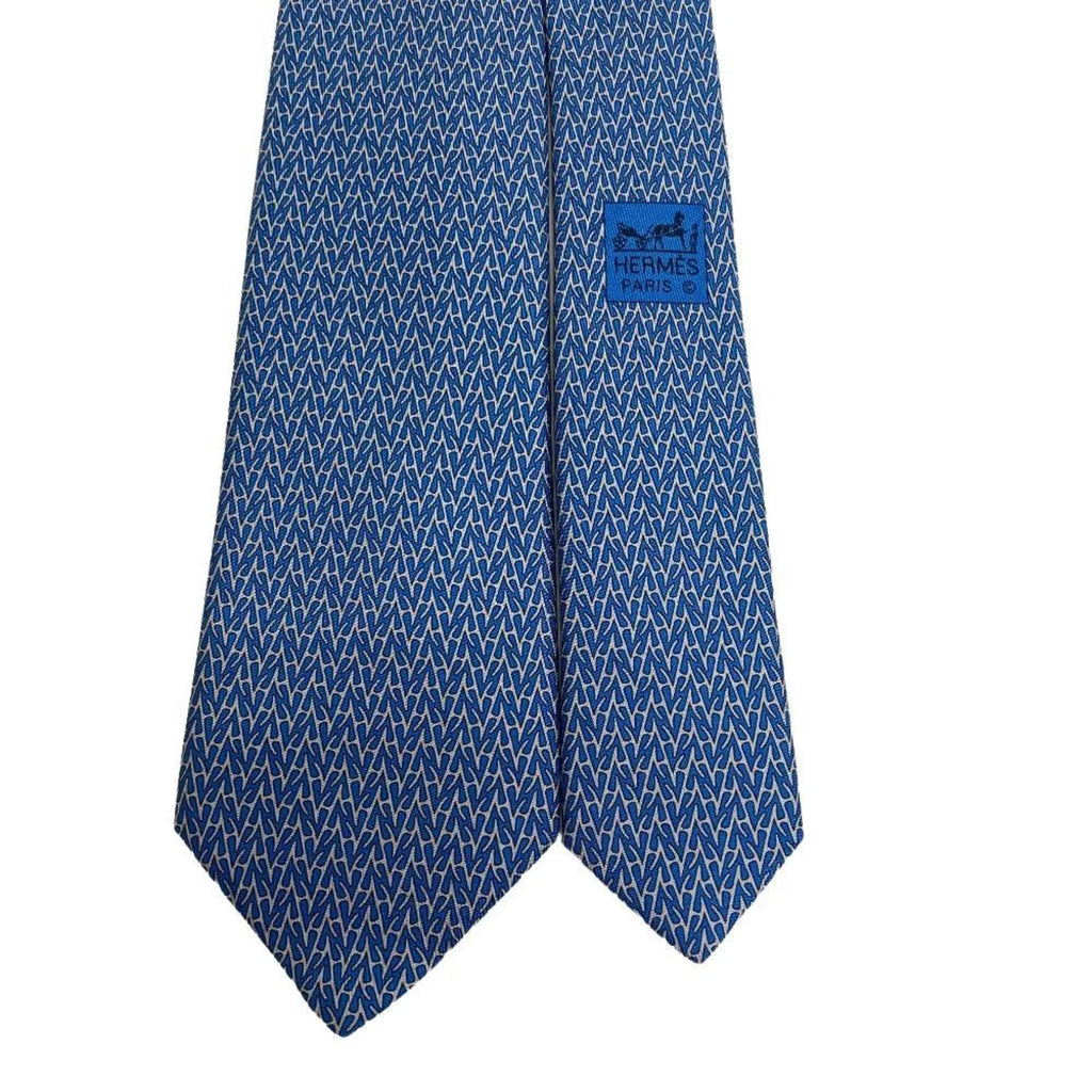 Pre-Owned HERMES H-roll necktie, blue, men's Z0006122 (Like New)