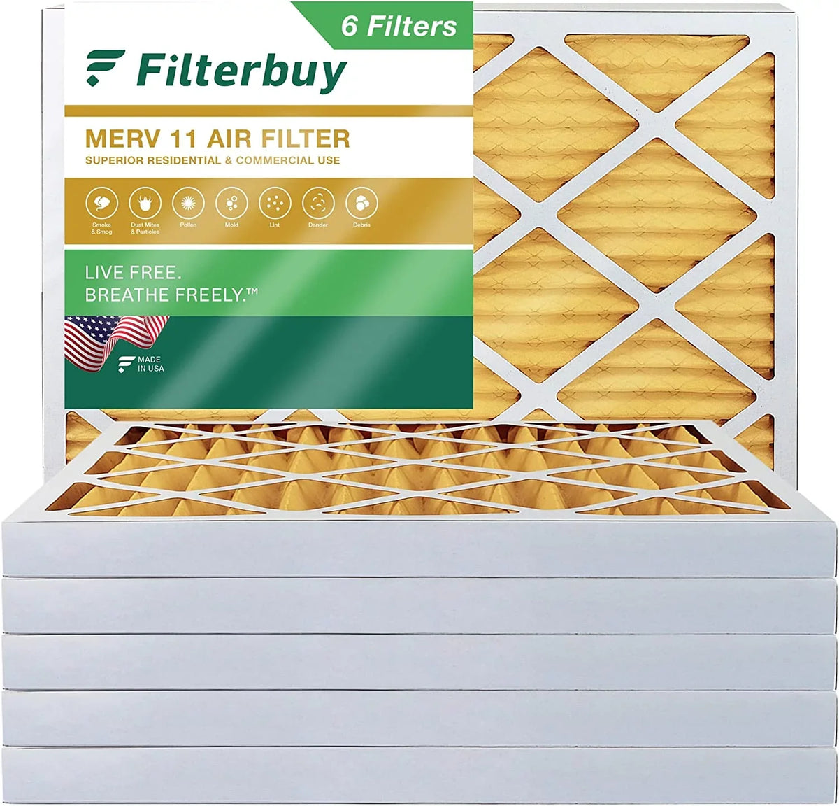 Filterbuy 18x24x2 MERV 11 Pleated HVAC AC Furnace Air Filters (6-Pack)