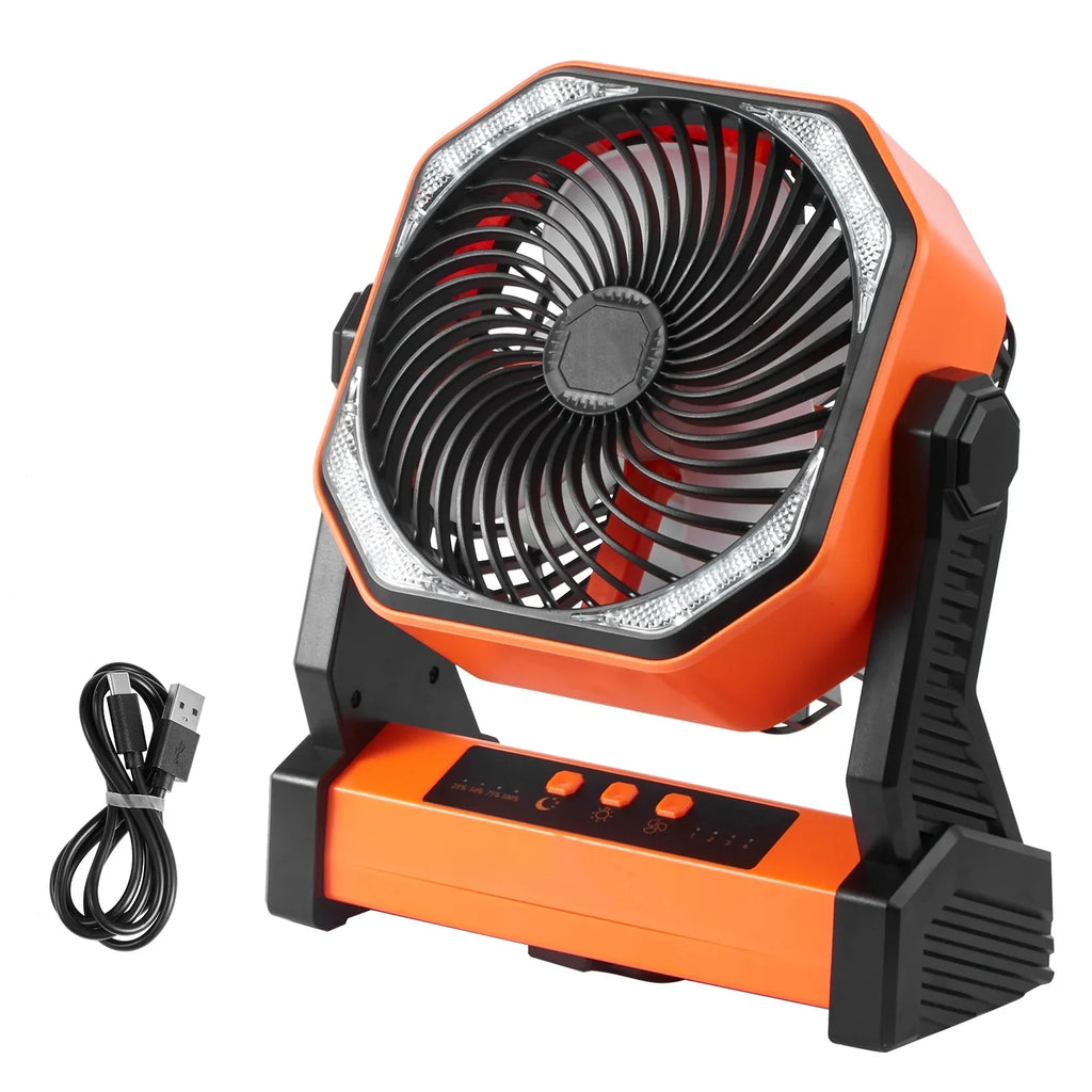 SKYSHALO 8 1 inch Portable Fan Rechargeable with LED Lantern 4 Speeds Adjustable