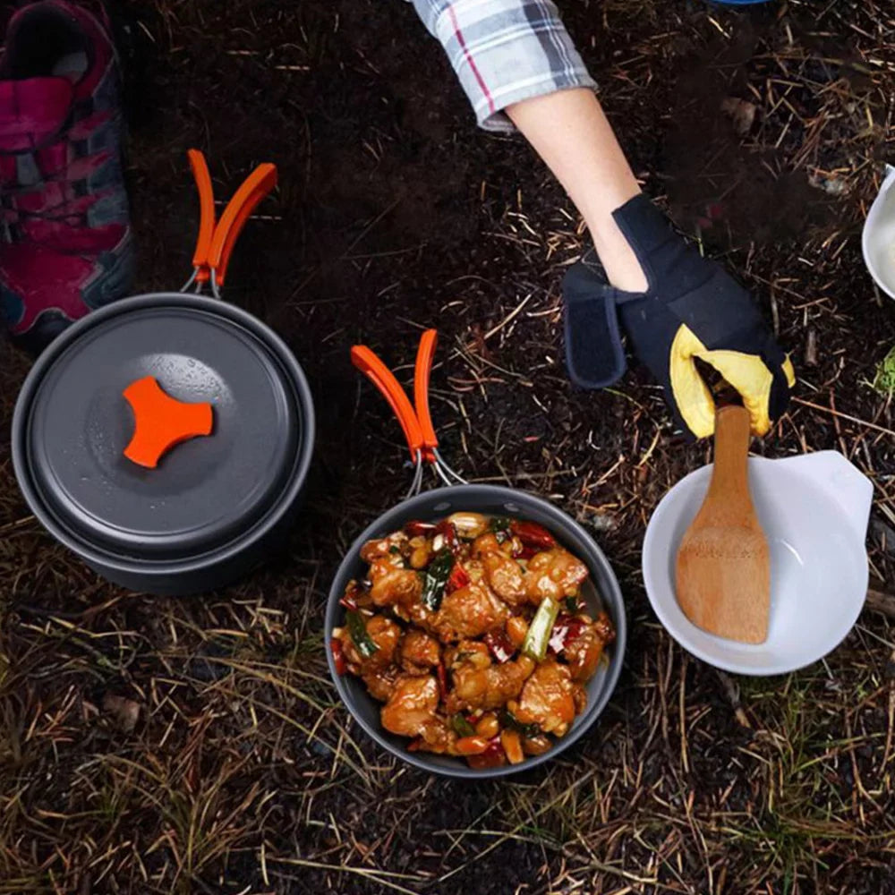 Miuline Camping Cookware Set Outdoor Portable Oxidized Aluminum Alloy Camping Fishing Picnic Barbecue Cooking Set Backpacking Pans Pot Mess Kit Cooking Equipment Cookset Tableware for 2-3 Person