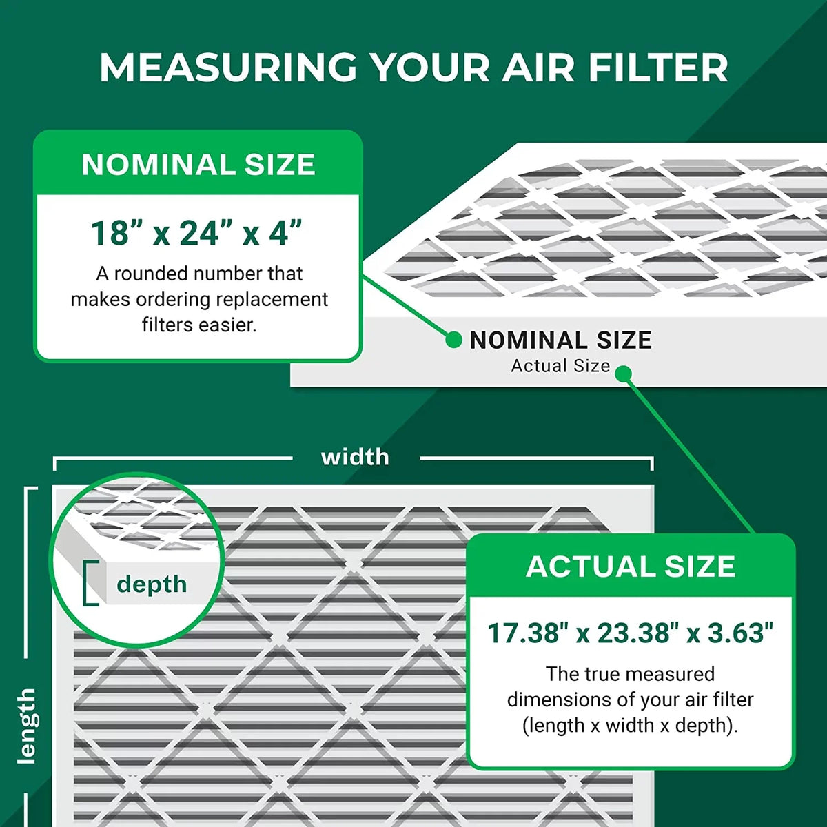 Filterbuy 18x24x4 MERV 8 Pleated HVAC AC Furnace Air Filters (6-Pack)