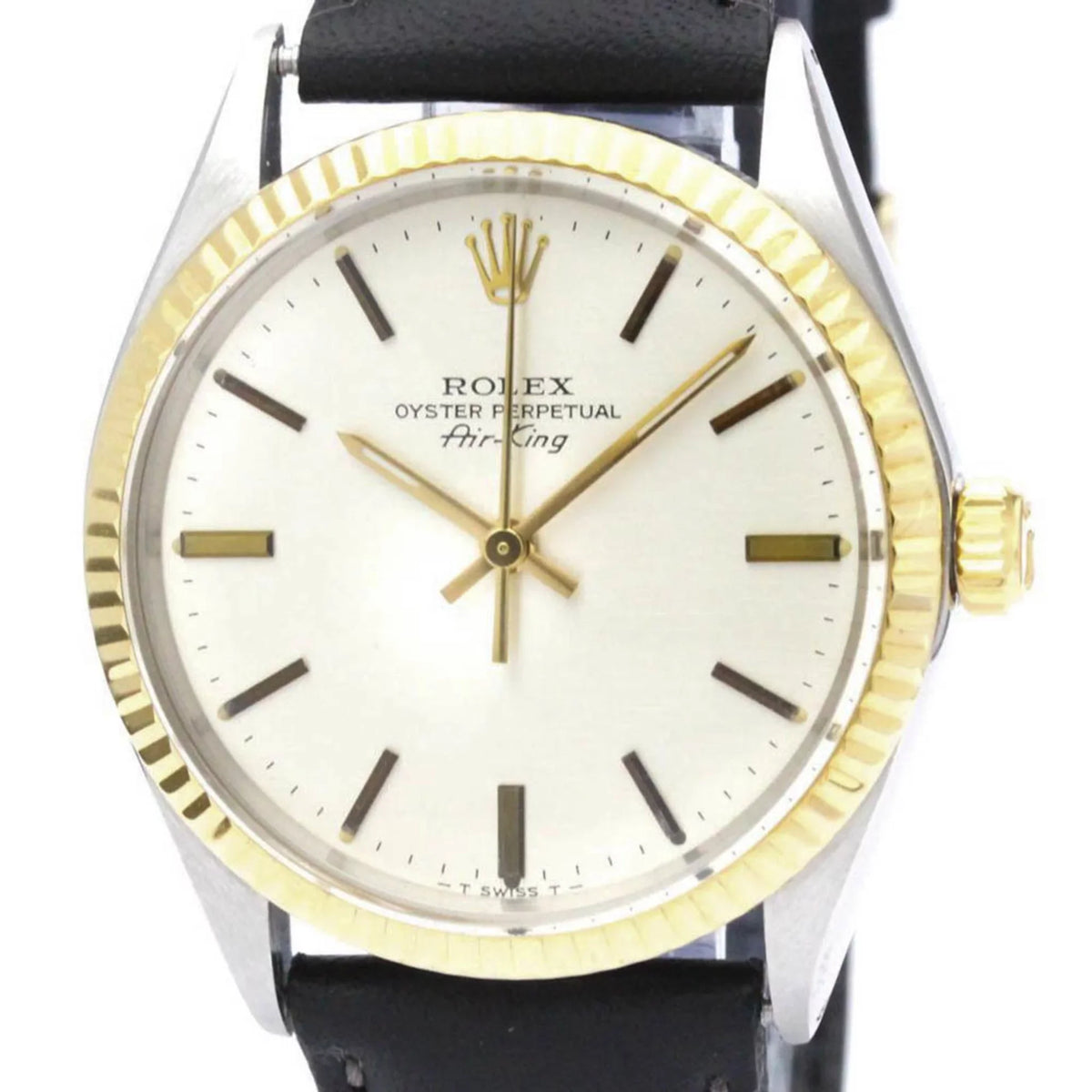 Authenticated Used Vintage ROLEX Oyster Perpetual Airking Steel 18K Yellow Gold Mens Watch BF560275