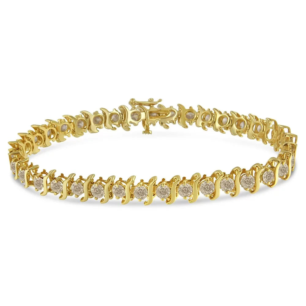 14K Yellow Gold-Plated .925 Sterling Silver 6.0 Cttw Classic Round-Cut Diamond "S" Link Bracelet (J-K color, I1-I2 clarity) - 7.5"