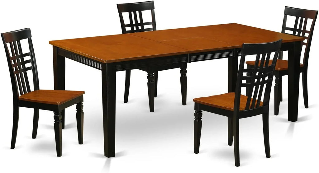 East West Furniture  Kitchen Table Set with One Quincy Dining Room Table & 4 Chairs - ebony & Cherry - 5 Piece