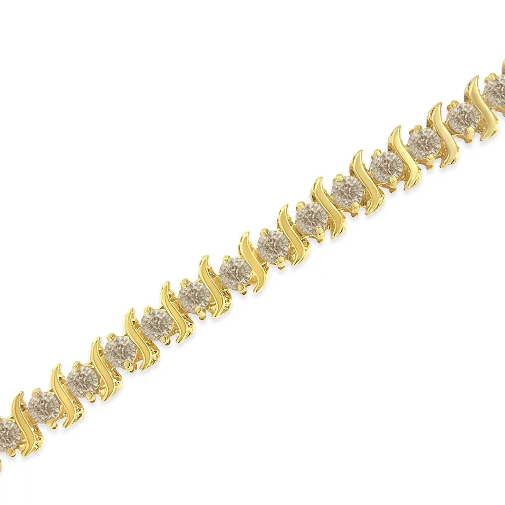 14K Yellow Gold-Plated .925 Sterling Silver 6.0 Cttw Classic Round-Cut Diamond "S" Link Bracelet (J-K color, I1-I2 clarity) - 7.5"