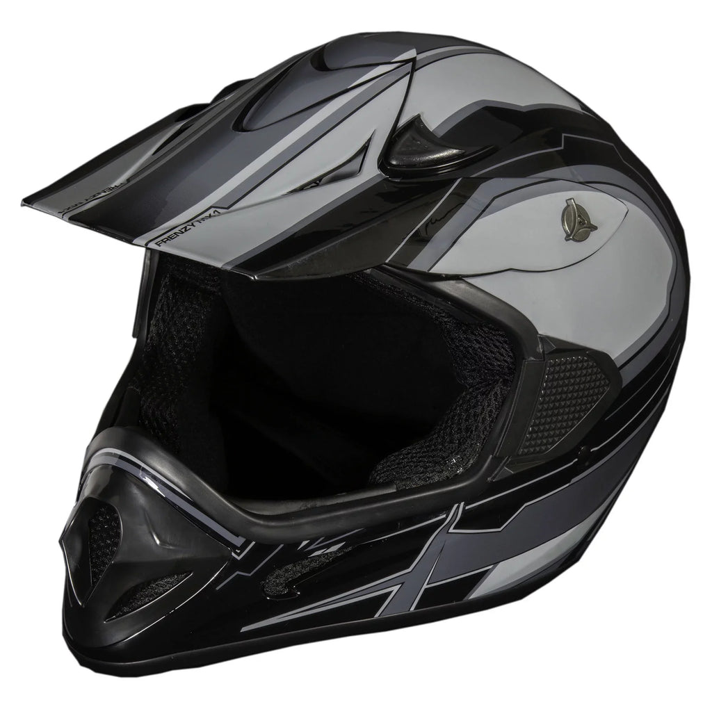FRENZY Adult MX Helmet, DOT Approved, dark-Grey, XL