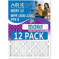 12x24x1 Air Filter MERV 13 Rating, 12 Pack of Furnace Filters Comparable to MPR 1500 - 2200 & FPR 9 - Made in USA by AIRX FILTERS WICKED CLEAN AIR.