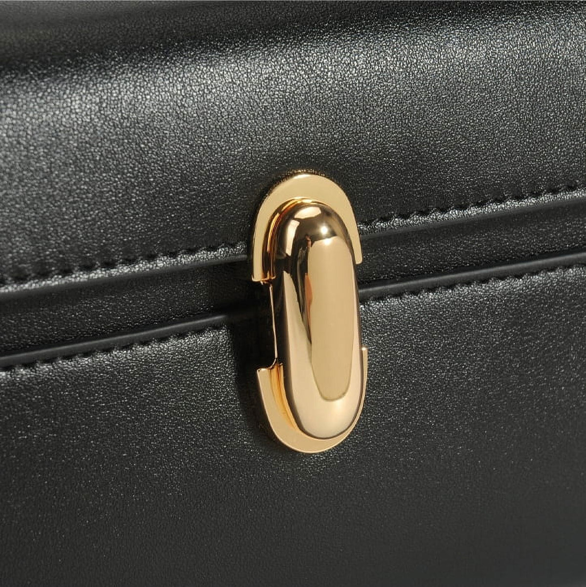 Qi Partner Handbags for Women The Symmetry Leather Top Handle Pochette Bags in ebony