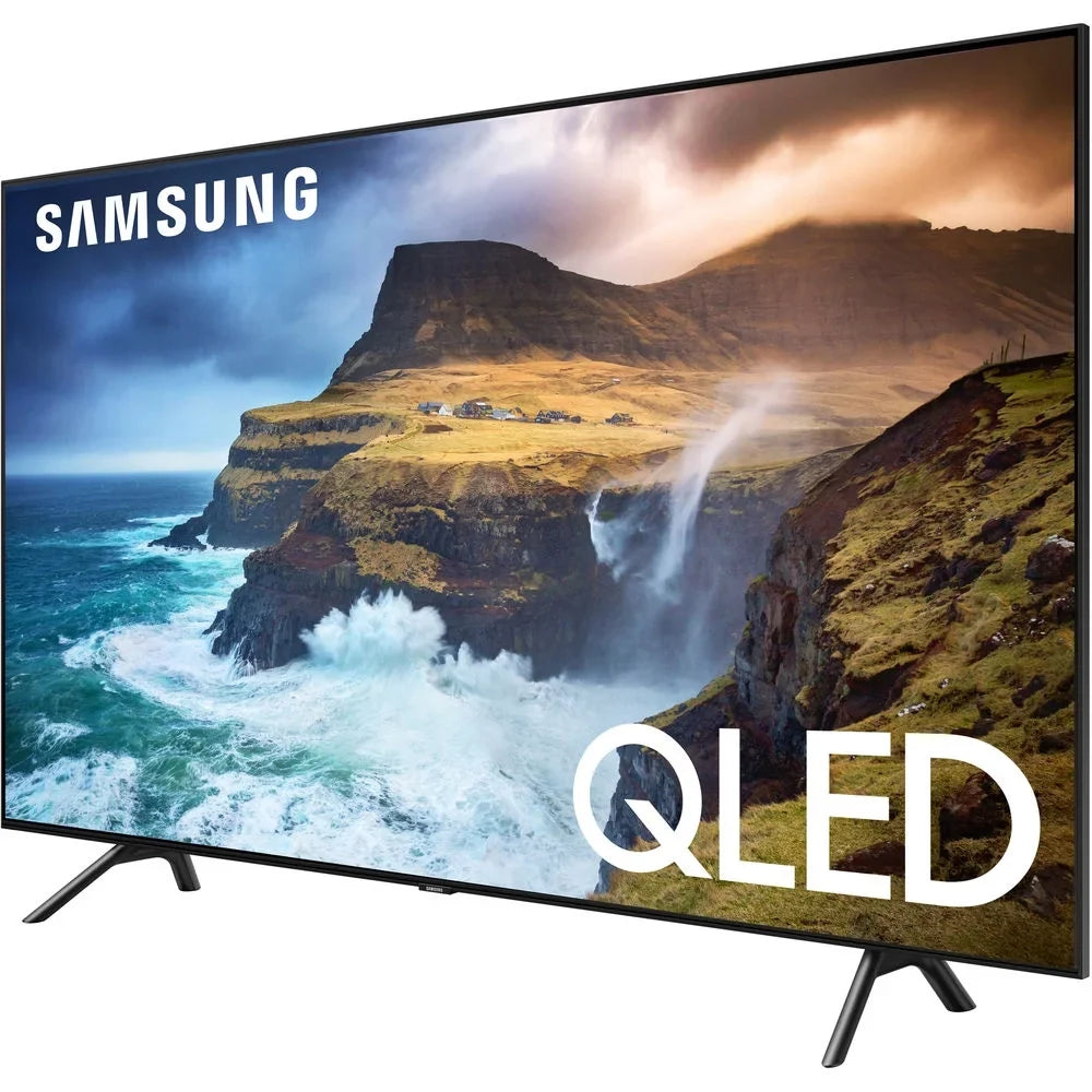 QN65Q70RAFXZA 65 inch Q70 QLED Smart 4K UHD TV 2019 Model Bundle with 60W Soundbar with Subwoofer, 2x HDMI Cable, 6-Outlet Surge Adapter, Flat Wall Mount Kit and Screen Cleaner