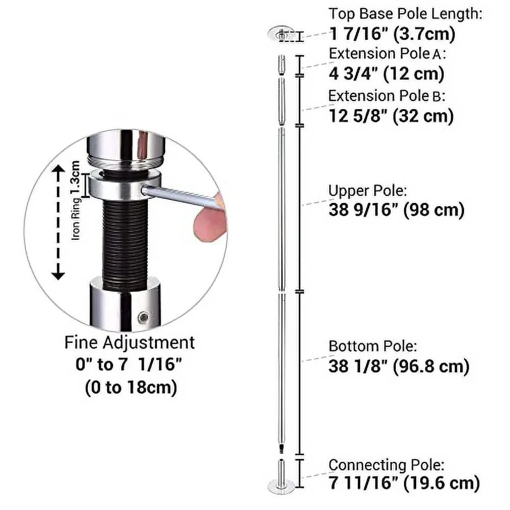 AW 9.25 FT Portable Dance Pole Kit Static Spinning Pole Dancing Pole Strip Poles for Home Removable 45mm Dance Pole Gym Party Club Exercise Fitness Silver/charcoal/Colorful/Gold, Max Load 1102 Lbs