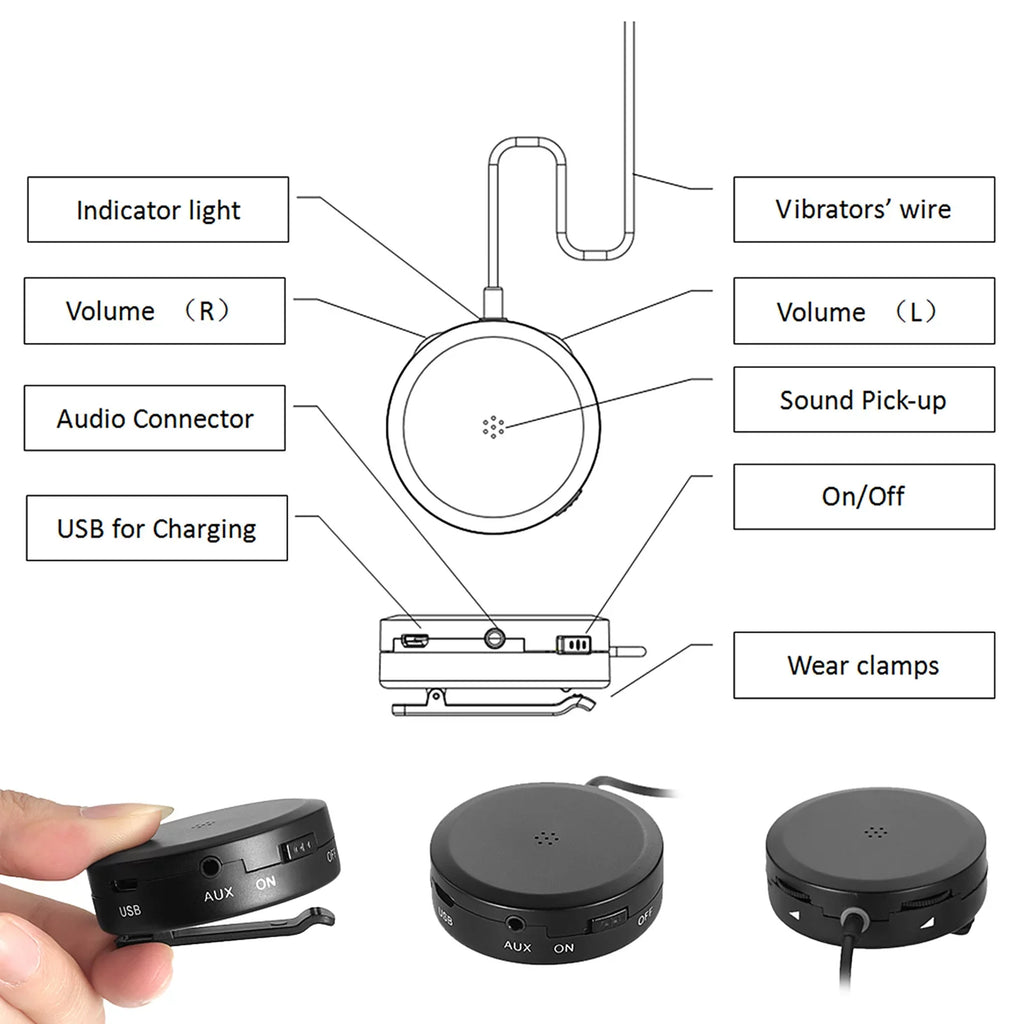 Bone Conduction Headsets Wired Headphones Sound Pick-up AUX IN ebony