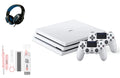 Pre-Owned  PlayStation 4 Pro 1TB Gaming Console Glacier White Headset 2 Controller With BOLT AXTION Cleaning Kit Bundle (Refurbished: Like New)