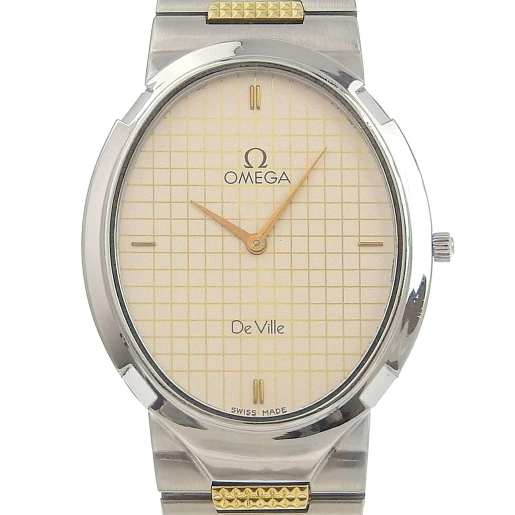 Pre-Owned Omega OMEGA De Ville Watch Stainless Steel Swiss Made Silver/Gold Quartz Silver Dial Boys (Fair)