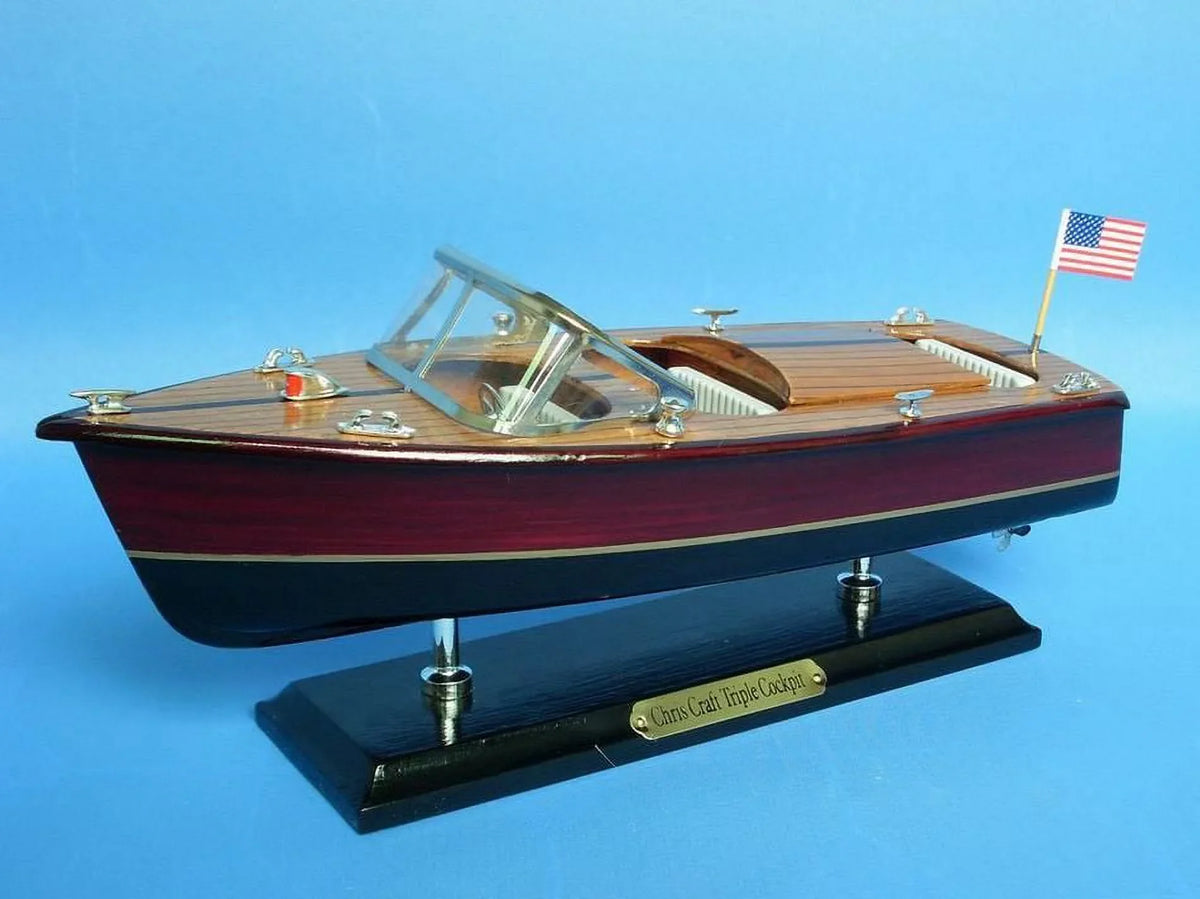 Decorative Speed Boat. Handcrafted Model Ships Triple Cockpit 14 Chris Craft Triple Cockpit 14 in
