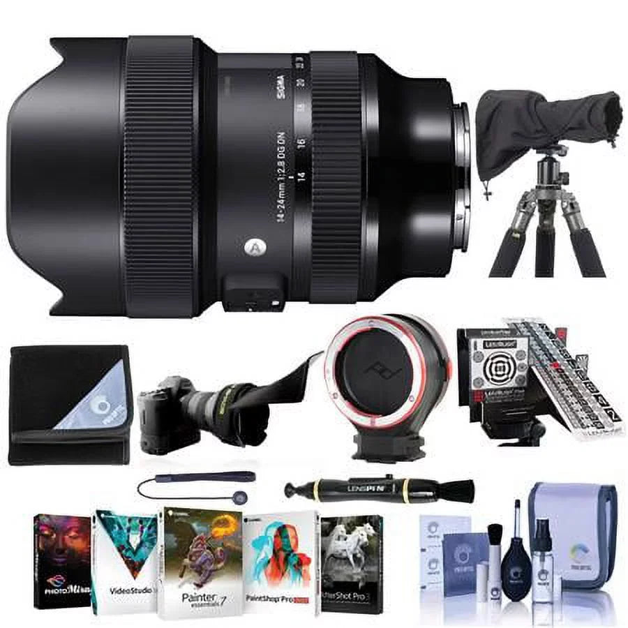 14-24mm f/2.8 DG DN ART Lens for  E, Bundle with Software Kit, RainCoat Sleeve, Calibration Aid, Lens Changing Kit Adapter, Lens Wrap, Cleaning Kit, Flex Lens Shade, Cleaner