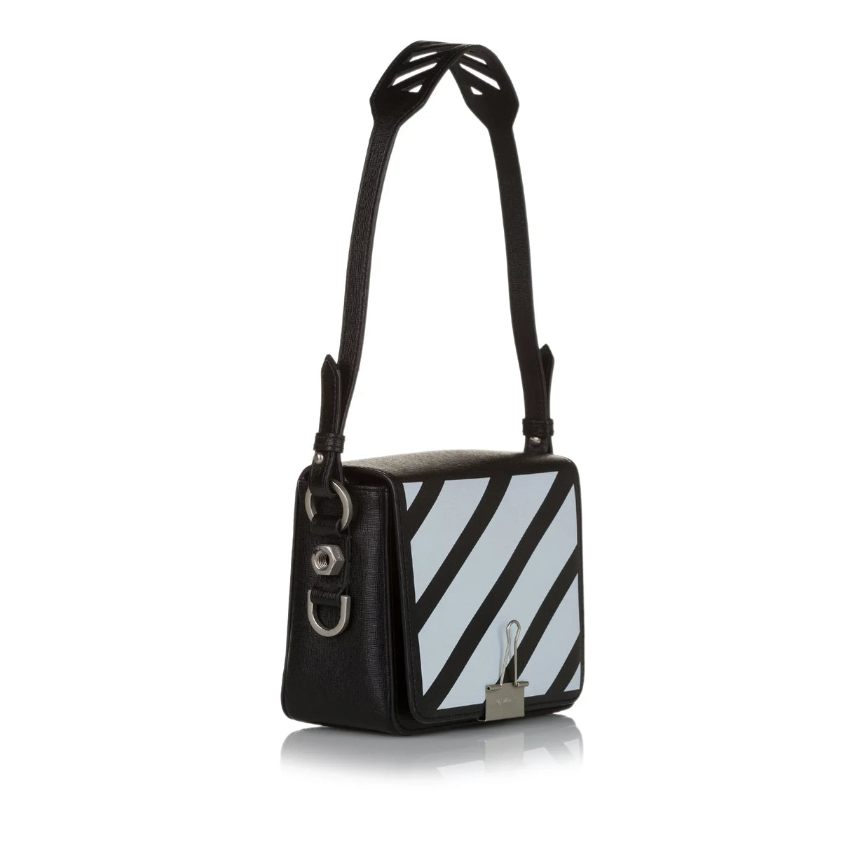 Pre-Owned Authenticated Off-White Binder Clip Crossbody Bag Calf Leather charcoal Unisex (Good)