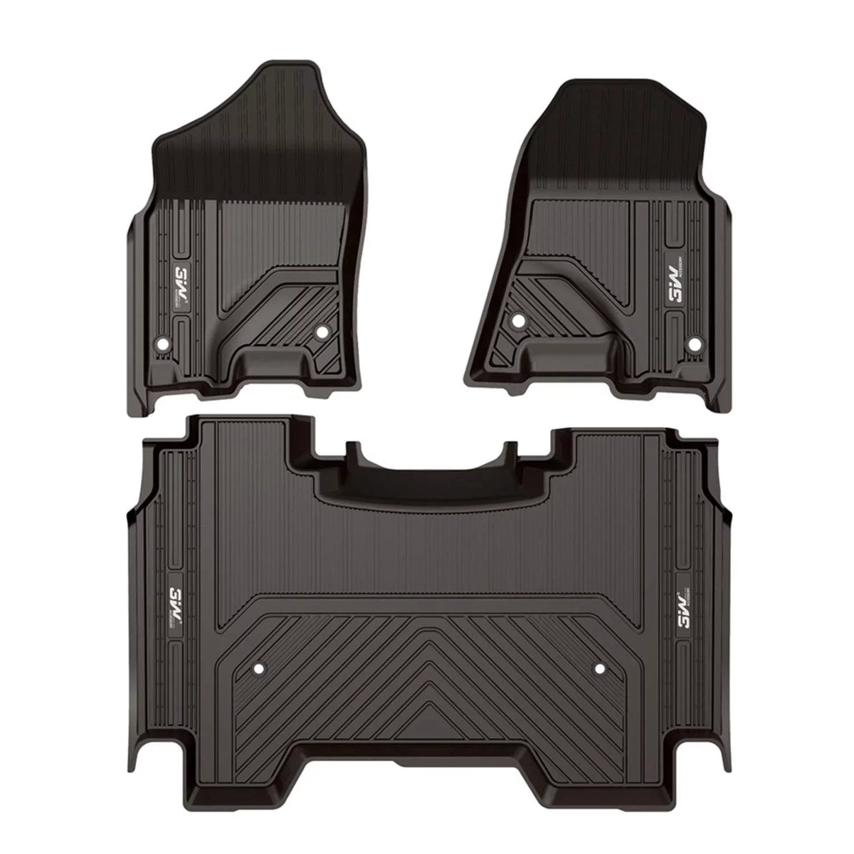 3W Floor Mats for Dodge Ram 2019 2020 (NOT for Storage Under Rear Seat) - Full Set All Weather Ram 1500 Crew Cab Carpet with Non-Toxic TPE 1st & 2nd Row for Bucket Seating, charcoal