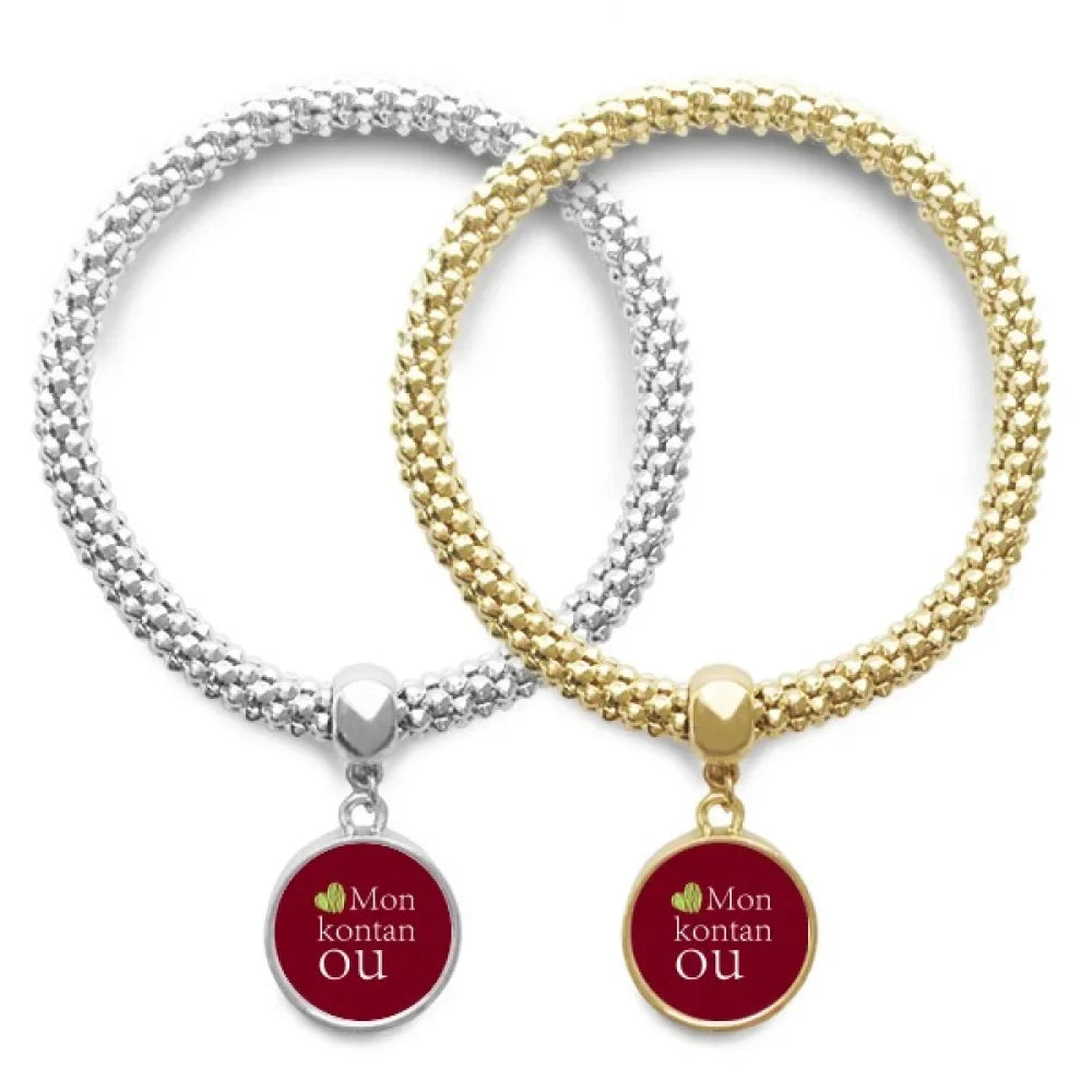 Creole I Love You Language Affection Dialect Lover Bracelet Bangle Pendant Jewelry Couple Chain
