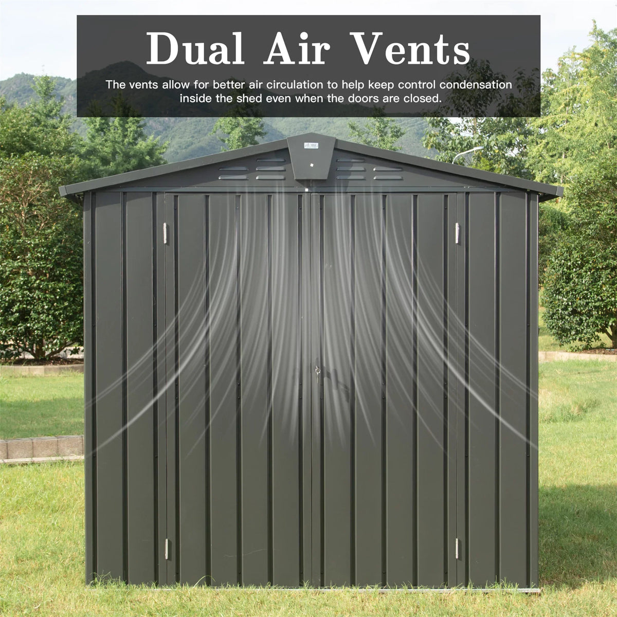 Capri 6.5'x 4.2' Outdoor Storage Shed, Metal Garden Shed for Bike, Trash Can, Tools, Lawn Mowers,Galvanized Steel Outdoor Storage Cabinet with Lockable Door for Backyard, Patio, Lawn, dark