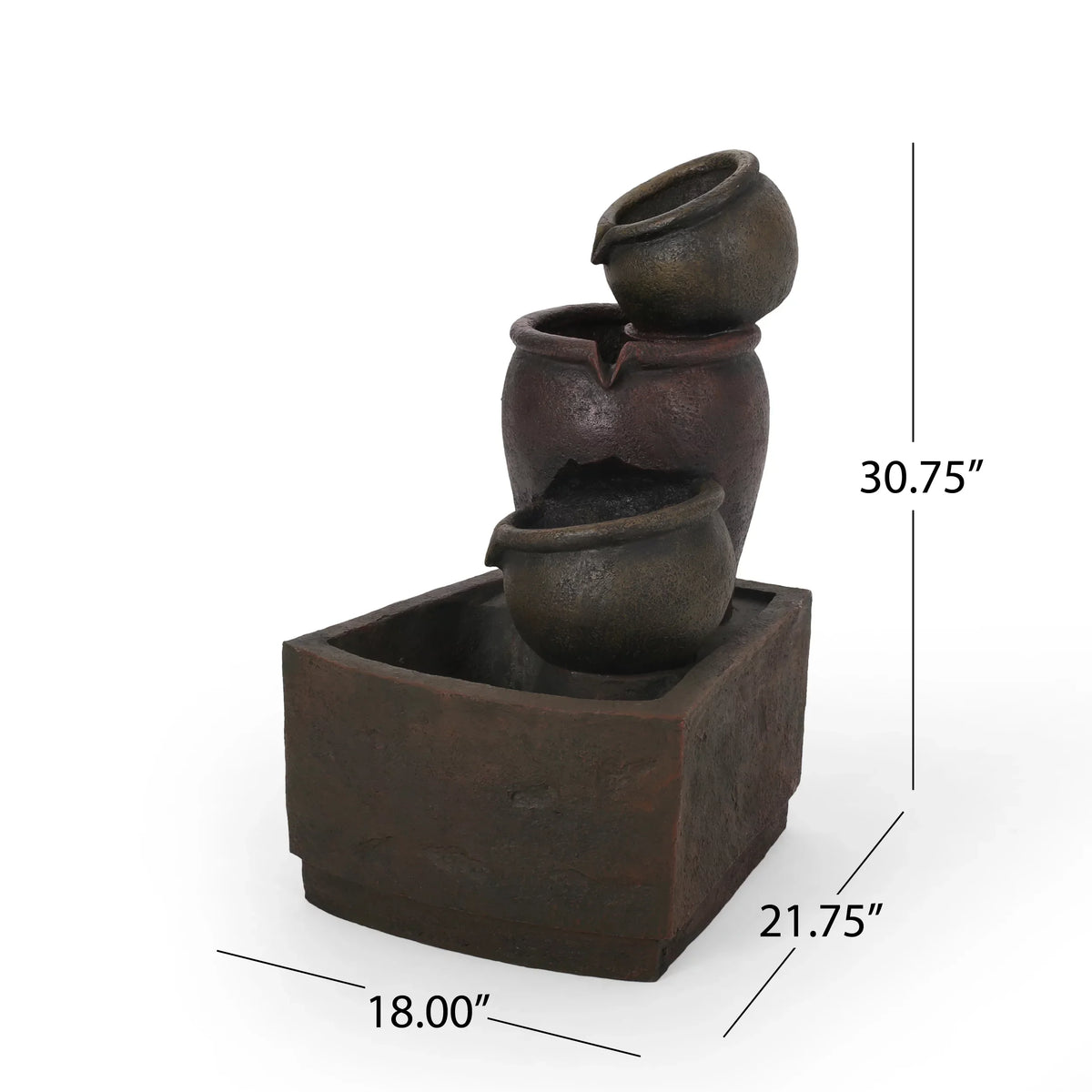 GDF Studio Morrigan Outdoor 3 Tier Jar Fountain, Rustic Multibrown